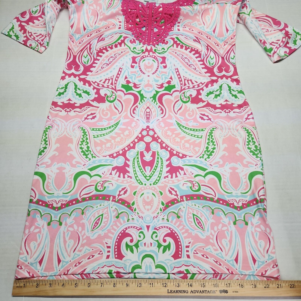 Knee Length Paisley Pink Green White Crochet Trim V Neck Barbie Challenger Core - Picture 8 of 14